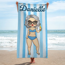 Personalized Stripe Pattern Chibi Summer Vacation Beach Towel  HM191001BT