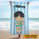Personalized Family Chibi Summer Vacation Beach Towel HN181001BT