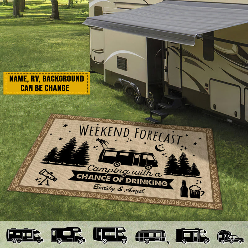 Personalized Weekend Forecast A Chance Of Drinking Camping Patio Mat HM011101RG