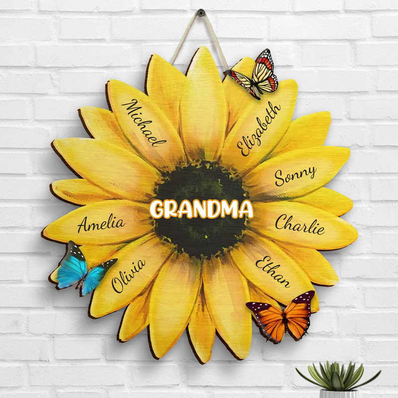 Personalized Nana, Grandma Family Sunflower Shaped Wood Sign HM22022301OW