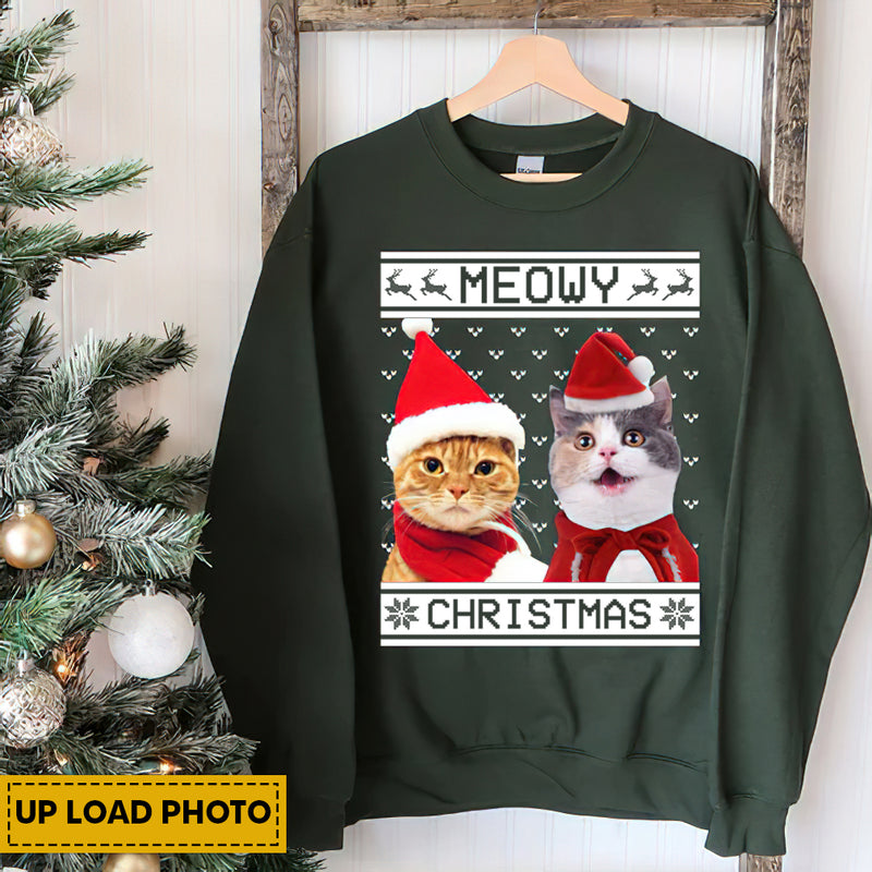 Personalized Upload Photo Cat Meowy Christmas T-Shirt TL170902TS