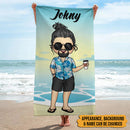 Personalized Family Chibi Summer Vacation Beach Towel HN181001BT