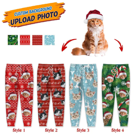 Personalized Custom Photo With Christmas Pattern Cat Men and Women's Sweatpants HN221102SP