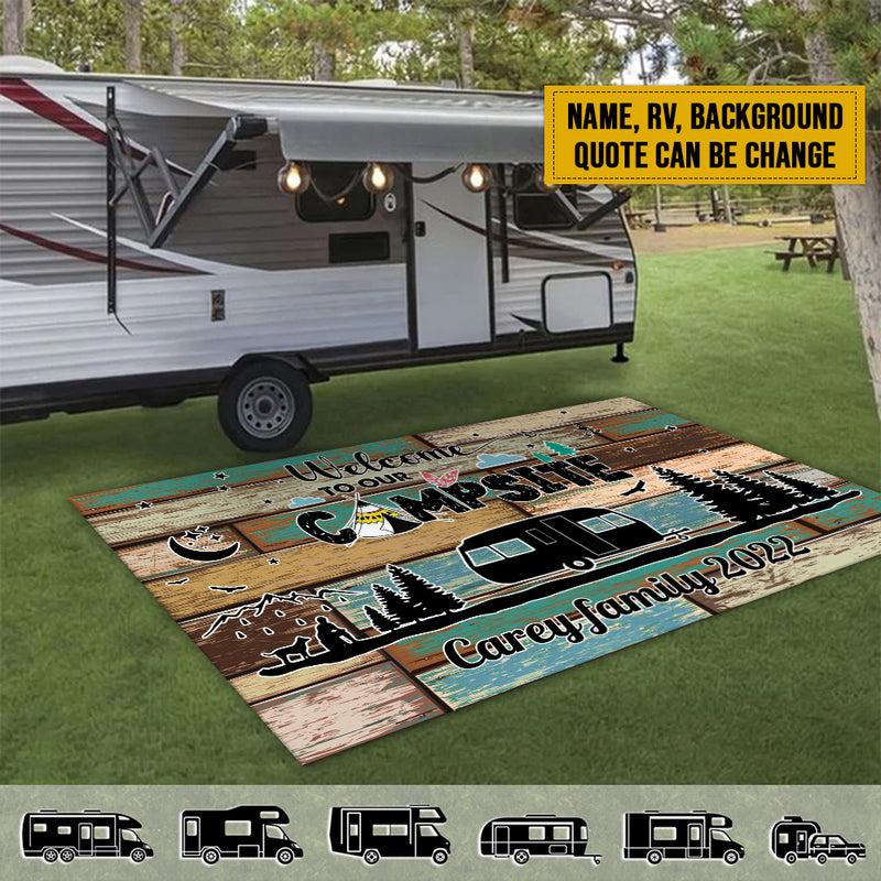Personalized Welcome To Our Campsite Camping Patio Mat HM150901RG