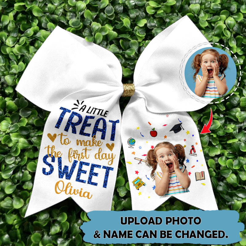 Upload Photo Personalized A Little Treat To Make The First Day Sweet Hairbow HN120801HB