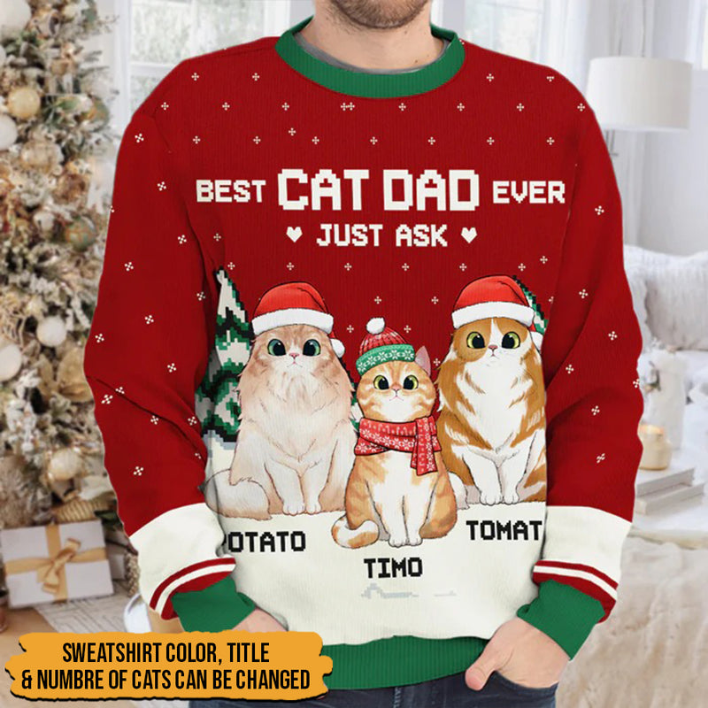 Personalized Best Cat Mom & Cat Dad Ever Christmas Sweatshirt HN151001SS