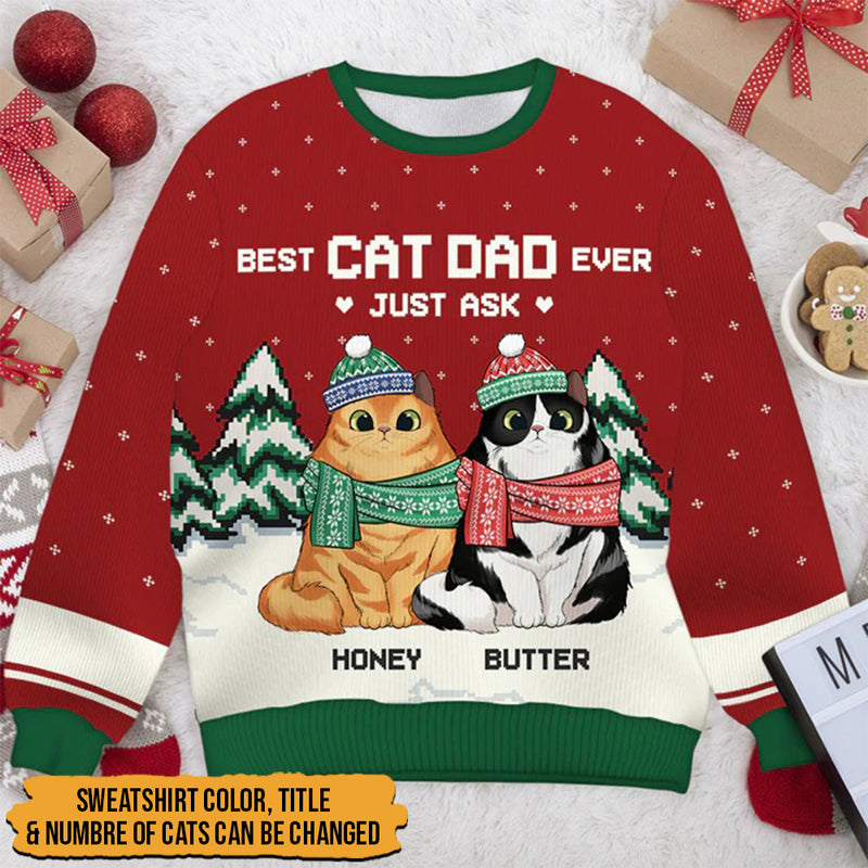 Personalized Best Cat Mom & Cat Dad Ever Christmas Sweatshirt HN151001SS