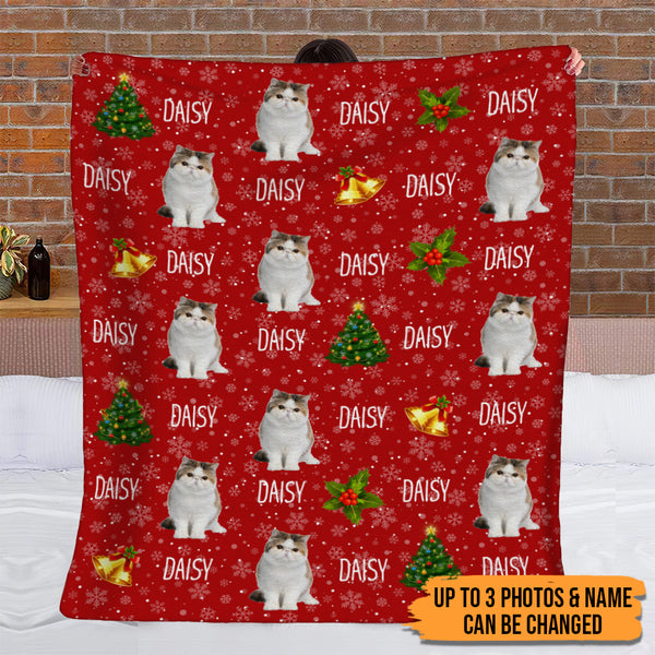 Personalized Clipart Cat Blanket Upload Photo Sherpa Fleece Christmas Blanket HN120902BF