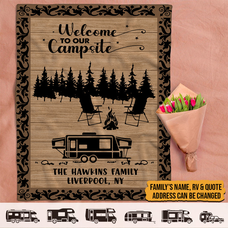 Personalized Happy Campers Camping Sherpa Fleece Blanket HN071002BF