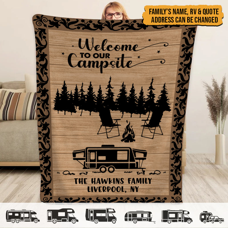 Personalized Happy Campers Camping Sherpa Fleece Blanket HN071002BF