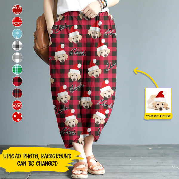 Personalized Custom Photo Dog Cat Christmas Casual Women Lounge Elastic Waist Pants HN011101EP