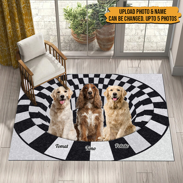 Personalized Custom Photo Dog With 3D Bottomless Hole Shaggy Rug HN191001Y