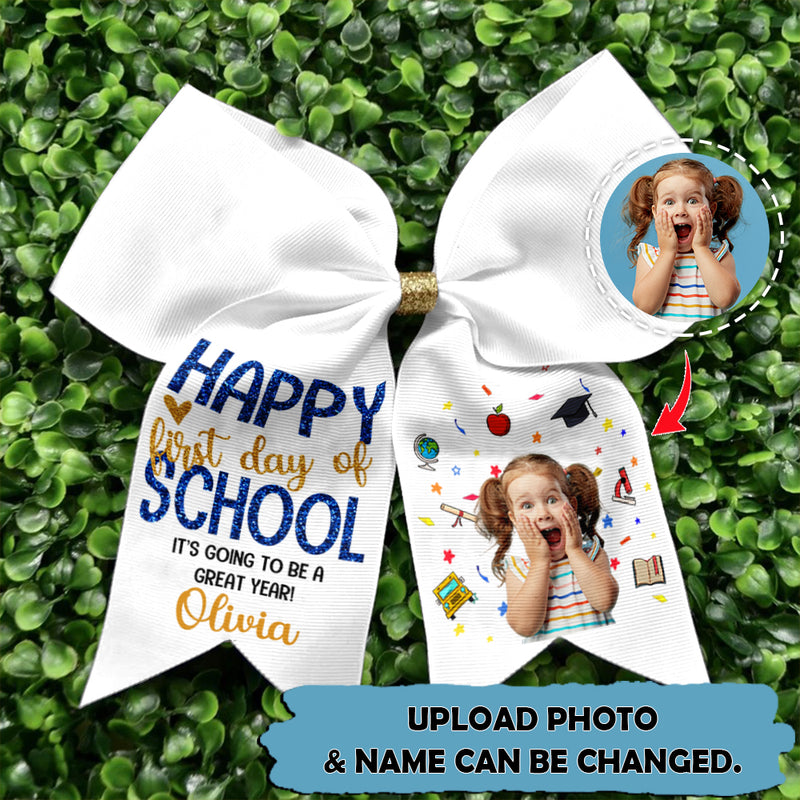 Upload Photo Personalized Happy First Day Of School Hairbow HN150801HB