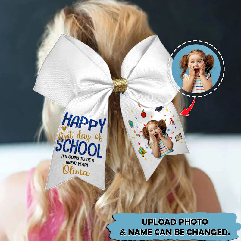 Upload Photo Personalized Happy First Day Of School Hairbow HN150801HB