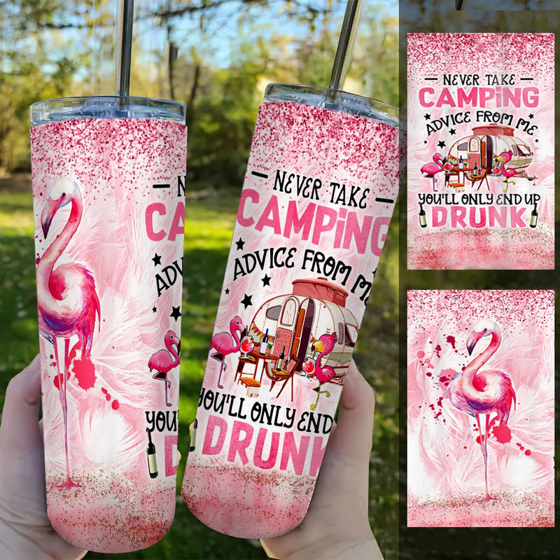 Funny Camping Drunk Flamingo Skinny Tumbler TL080901ST