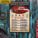 Personalized Custom Text And Upload Photo Garage Hourly Rates Metal Sign HN190801MS
