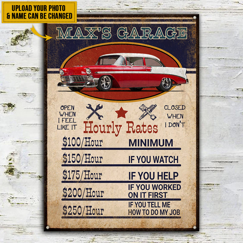 Personalized Custom Text And Upload Photo Garage Hourly Rates Metal Sign HN190801MS