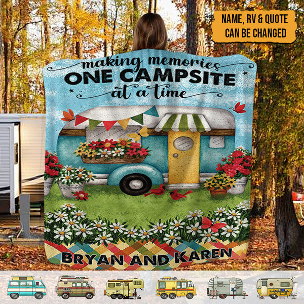 Personalized Happy Campers Camping Sherpa Fleece Blanket HN071001BF