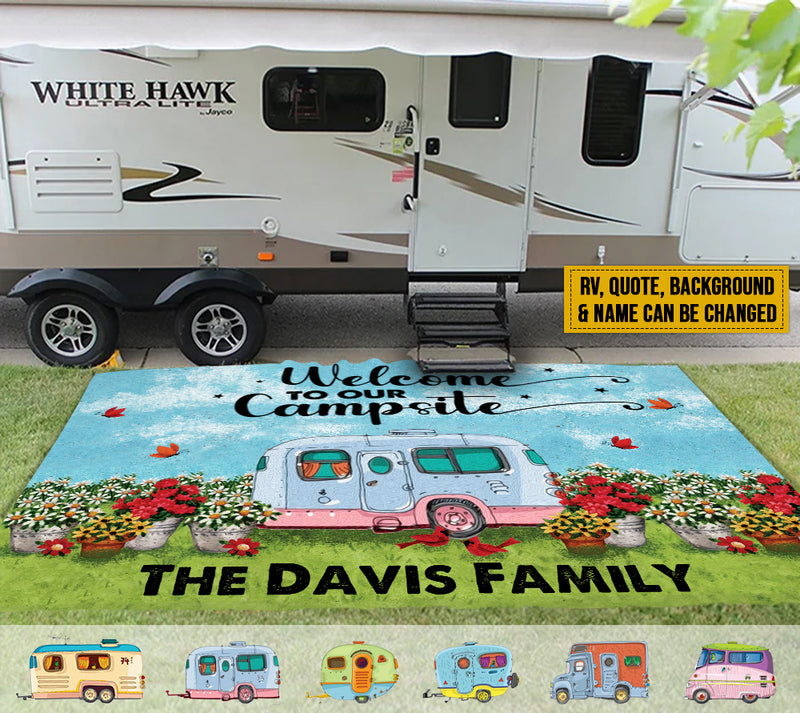 Personalized Welcome To Our Campsite Camping Patio Mat HN170901RG