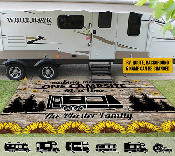 Personalized Happy Campers Sunflower Camping Patio Mat HN080901RG