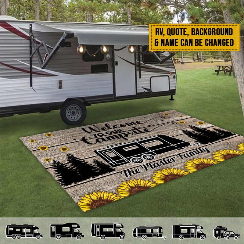 Personalized Happy Campers Sunflower Camping Patio Mat HN080901RG