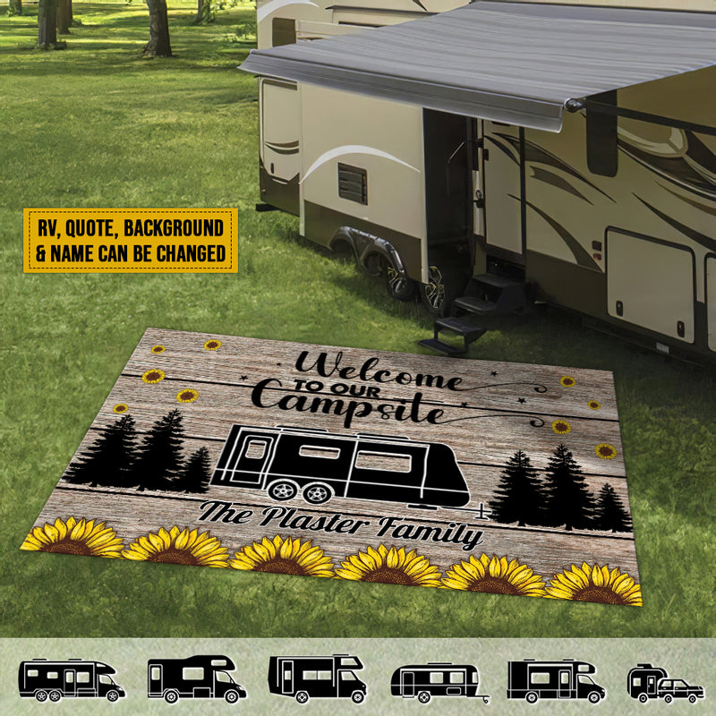 Personalized Happy Campers Sunflower Vintage Patio Mat TL080901RG