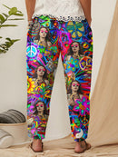 Upload Photo Hippie Hippie Peace Girl Casual Women Lounge Elastic Waist Pants TL030802Y