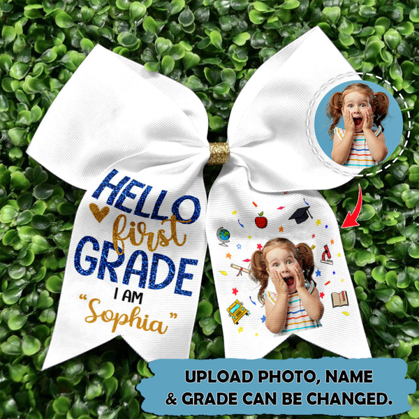 Upload Photo Personalized Hello First Grade Hairbow HN150803HB