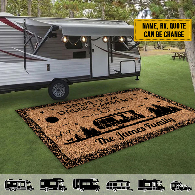 Camping Doormat Customized Name and RV We Sleep Around - PERSONAL84