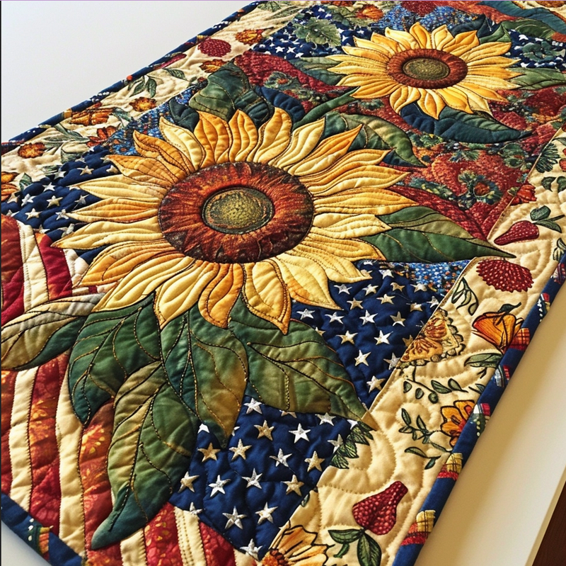 Patriotic Sunflower TAI080324081 Quilted Table Runner