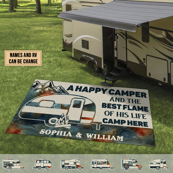Personalized Camping Happy Camper Live Here Patio Rug HN220801RG
