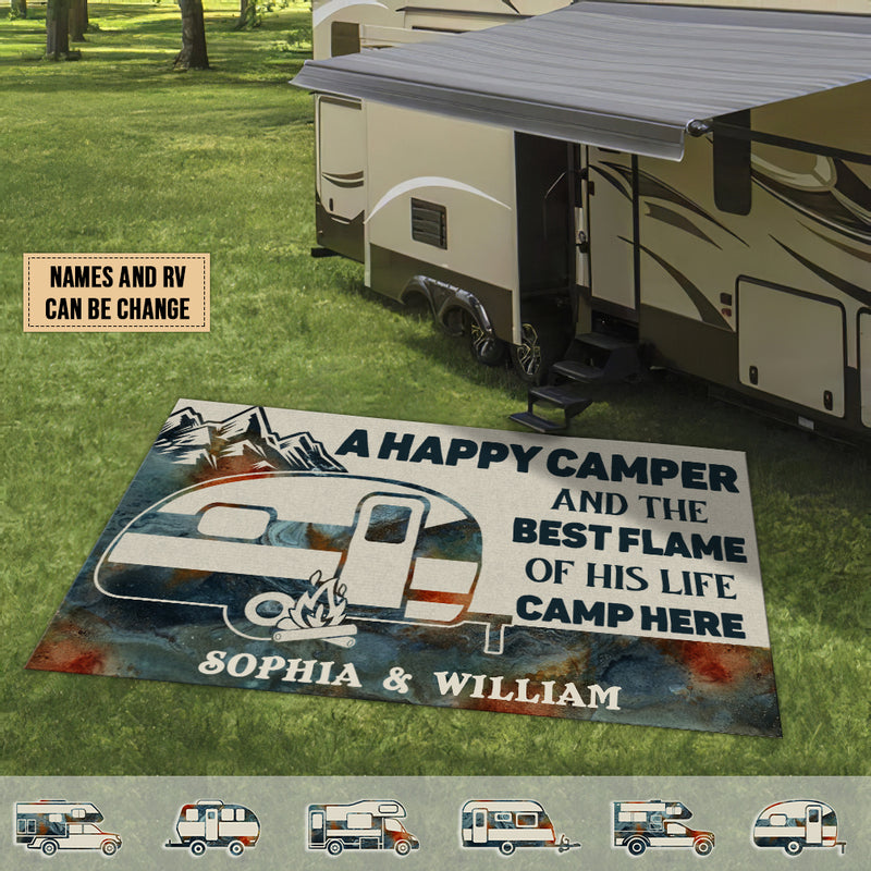 Personalized Camping Happy Camper Live Here Patio Mat HN220801RG