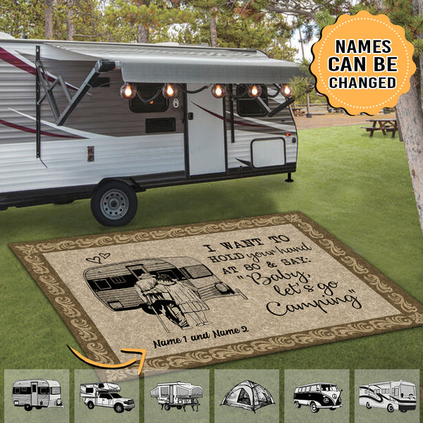 Personalized Camping Sketch Hold Your Hand Patio Mat TL220801Y