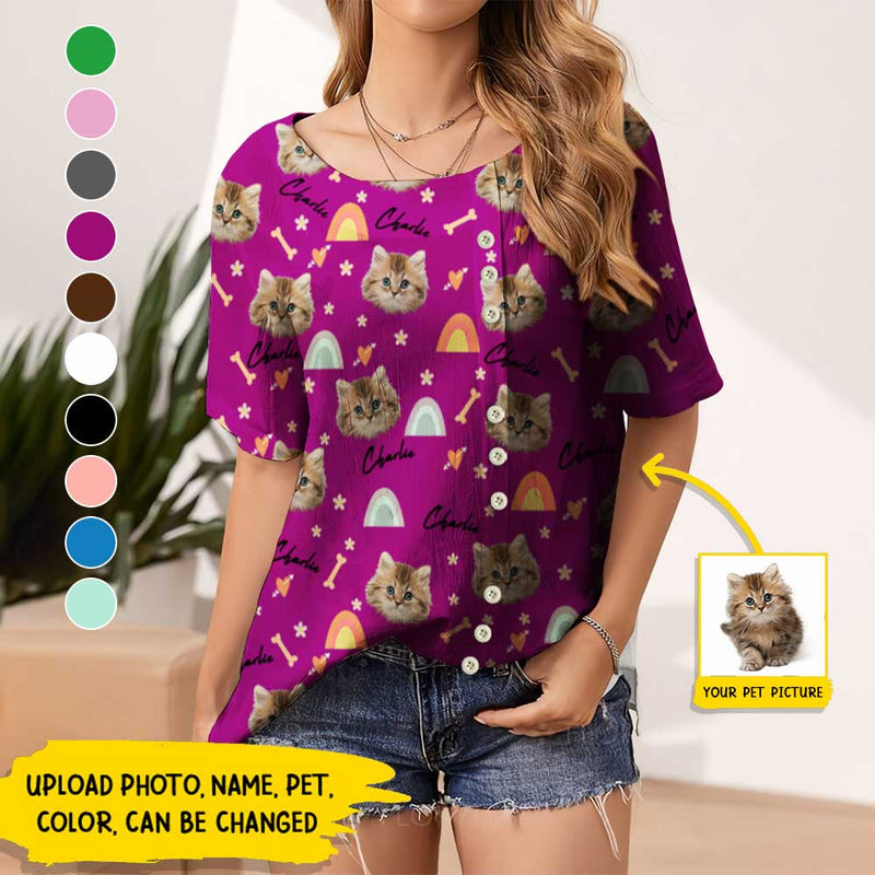 Personalized Custom Photo Dog Cat Casual O-Neck Short Sleeve T-Shirt HN311001OT