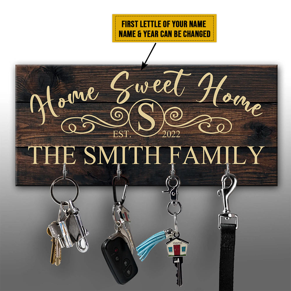 Personalized Key Holder for Wall - Custom Key Hanger with Family Name