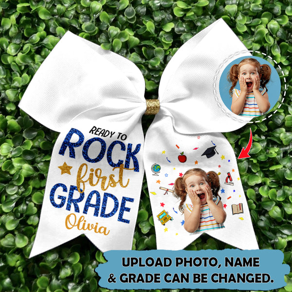Upload Photo Personalized Ready To Rock First Grade Hairbow HN120802HB