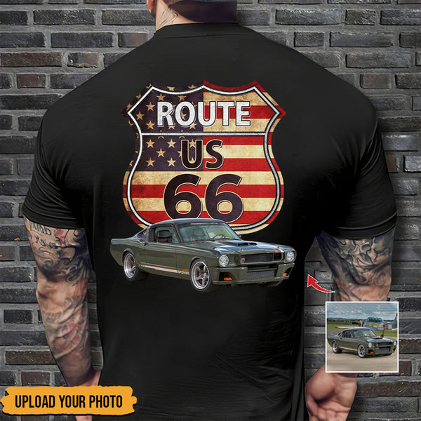 Upload Photo Route US 66 America Flag Car Back Shirt HN060902TS