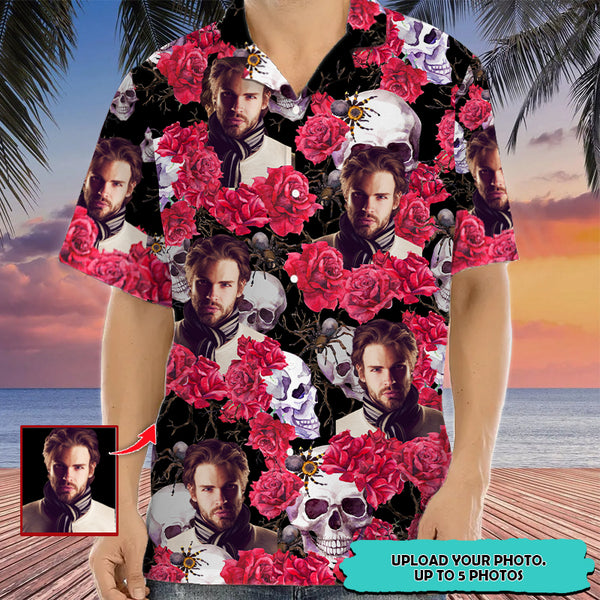 Upload Photo Skull And Roses High Quality Unisex Hawaiian Shirt For Men And Women TL010801Y