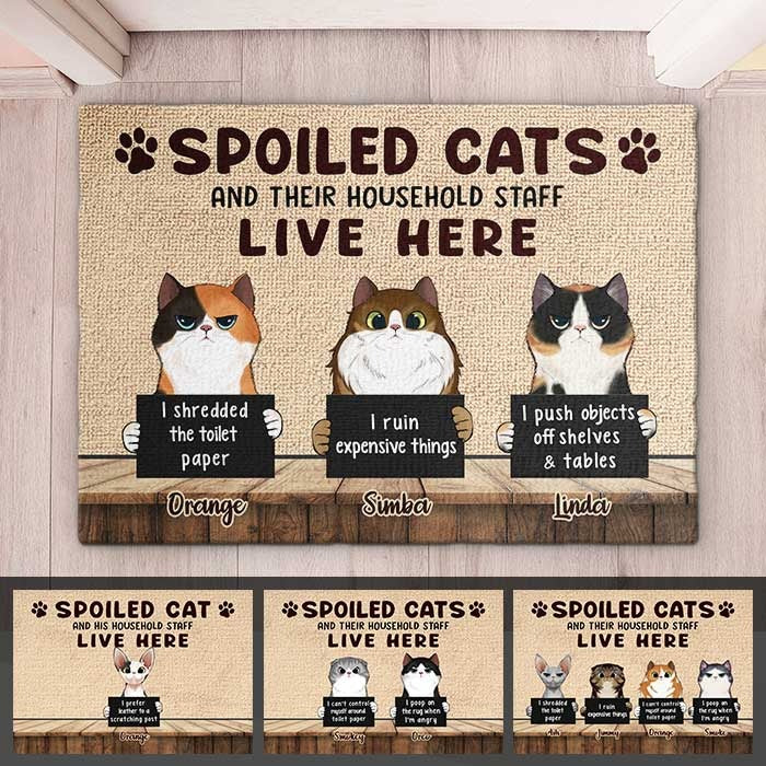 Personalized Spoiled Cats Live Here Doormat HN13012301DM