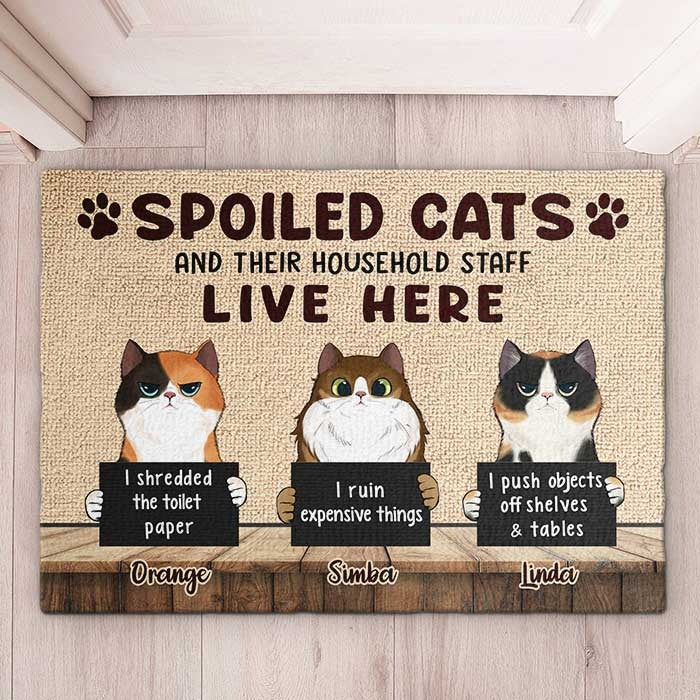 Personalized Spoiled Cats Live Here Doormat HN13012301DM