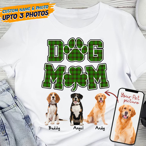 Personalized Custom Photo Dog Mom Shamrock St Patricks Day Shirt HN14012301TS