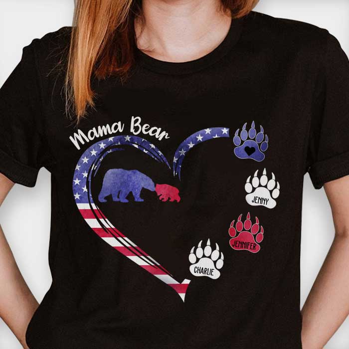 Personalized Mama Bear Patriotic Heart Shirt HM13012301TS