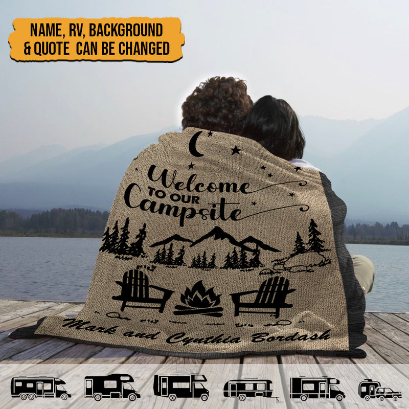 Personalized Welcome To Our Campsite Camping Sherpa Fleece Blanket HN051002BF