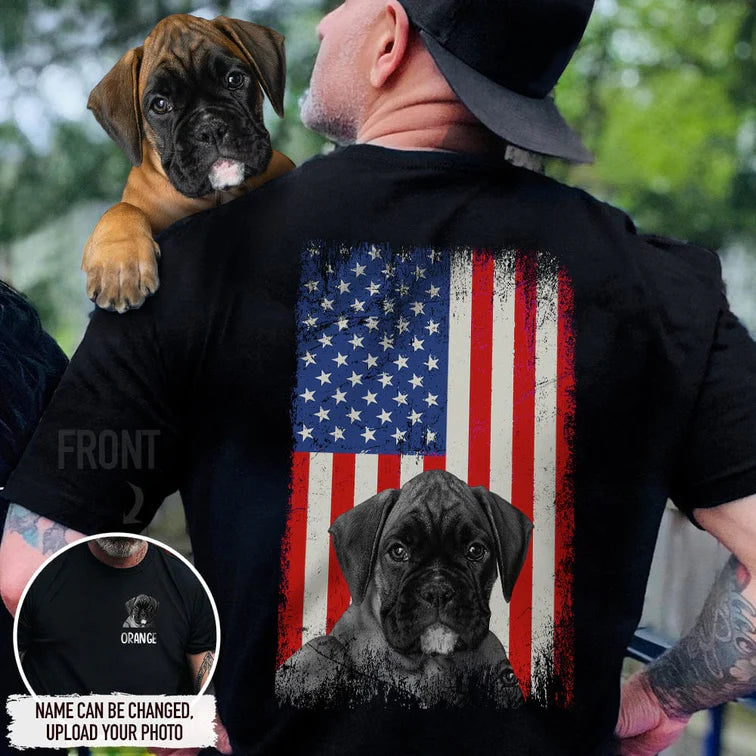 Personalized Upload Photo America Flag Dog Shirt TL051002TS