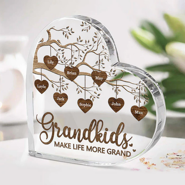 Personalized Grandkids Make Life More Grand Heart Shaped Acrylic Plaque HN03032302AP