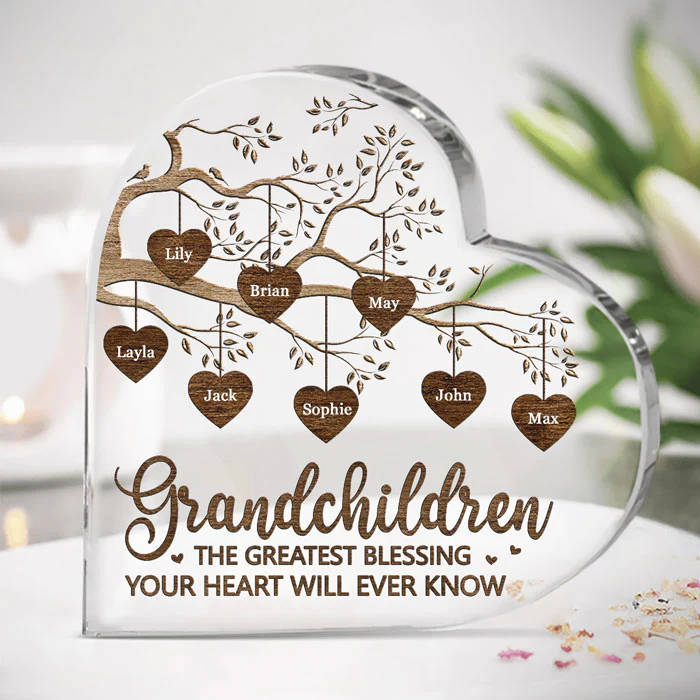 Personalized Grandkids Make Life More Grand Heart Shaped Acrylic Plaque HN03032302AP