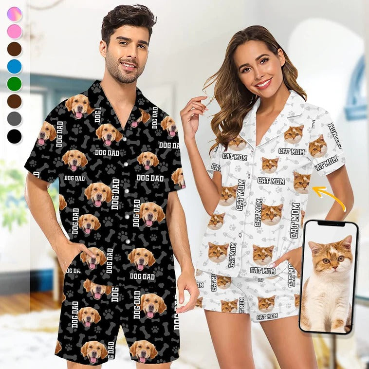 Personalized Custom Photo Dog Cat With Dad Mom Text Short Pajamas HN15032301SPJ