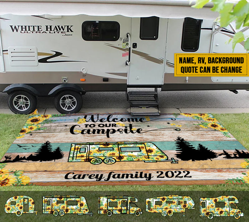 Personalized Happy Campers Sunflower Vintage Patio Mat TL080901RG